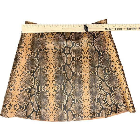 Veda Camel Brown Black Python Snake Print Genuine Leather Mini Skirt size M - Picture 7 of 8
